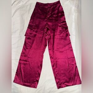 House of Harlow 1960 Satin Wide-Leg Pants in Burgundy
